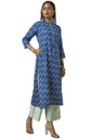 Soch Womens Blue Rayon Floral Print Kurta with Faux Mirror