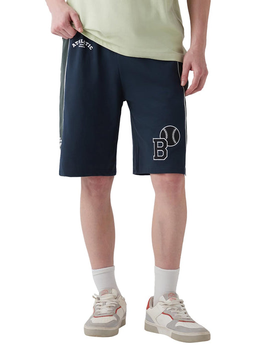 Bewakoof Mens Colorblock Oversized Fit Terry Varsity Shorts_634312_Blue_M