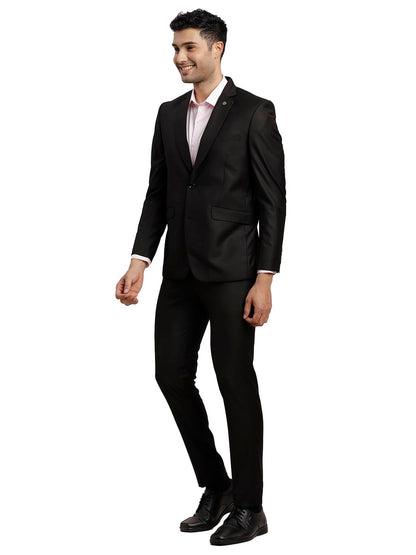 Turtle Men Polyviscose Tailored Fit Black Formal Suits (2 Piece)
