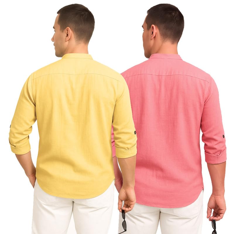 Deelmo Combo Of MenS Cotton Blend Solid Regular Fit Full Sleeve Short Kurta | MenS Trendy Short Kurta Pack Of 2