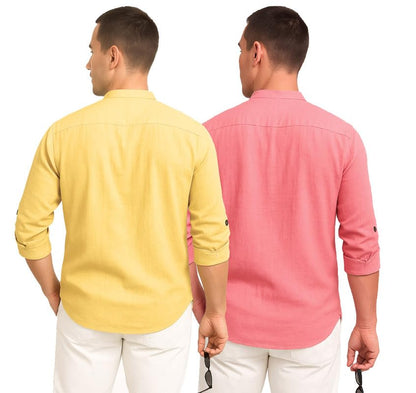 Deemoon Combo Of MenS Cotton Blend Solid Regular Fit Full Sleeve Short Kurta | MenS Trendy Short Kurta Pack Of 2 (Available In