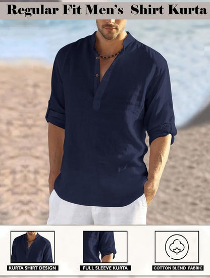 Finivo Fashion MenS Full Sleeve Short Kurta Shirt With A Trendy Mandarin Collar Crafted From A Premium Cotton Polyester Blend N
