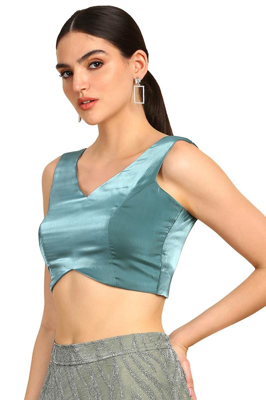 Soch Womens Teal V-Neck Tissue Princess Line Padded Blouse