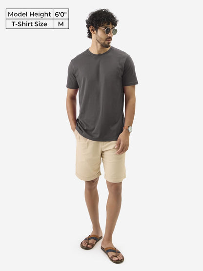 The Souled Store Supima: Dark Grey Men and Boys Short Sleeve Round Neck Solid Regular Fit Supima Cotton T-Shirts
