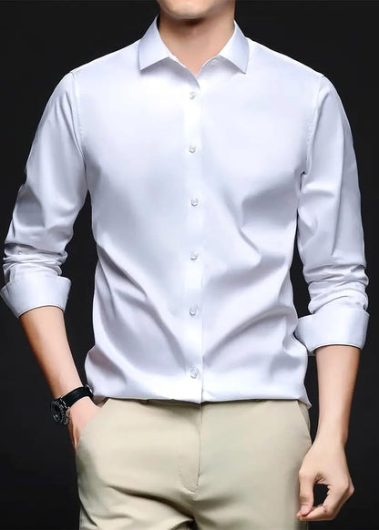 CB-COLEBROOK Mens Silk Satin Dress Shirts for Men Long Sleeve Button Down Shirts Party Prom Wedding Shirt Top (in, Alpha, M, Re