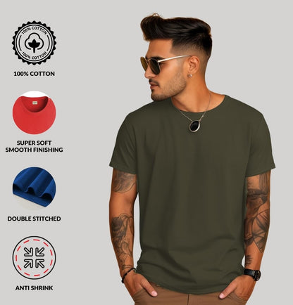 ADRO Mens Solid Regular Fit T-Shirt (RCM2-PLN-OL-OL_Olive