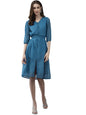 Aarika Womens Teal Color Georgette Solid Middi (DR-AW-017-BLUE-S)
