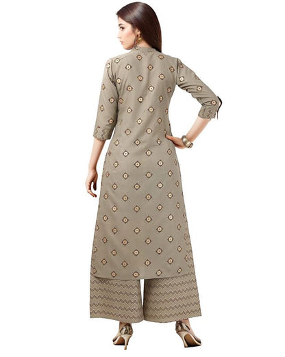 SMOWKLY Premium Womens Cotton Blend Motif Chevron Print Kurta Palazzo Set || Regular Fit 3/4 Sleeve Chinese Collar || Modern Et