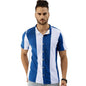 Campus Sutra Mens Chalk White & Royal Blue Balanced Striped Shirt for Casual Wear | Mandarin Collar | Short Sleeve | Button Clo