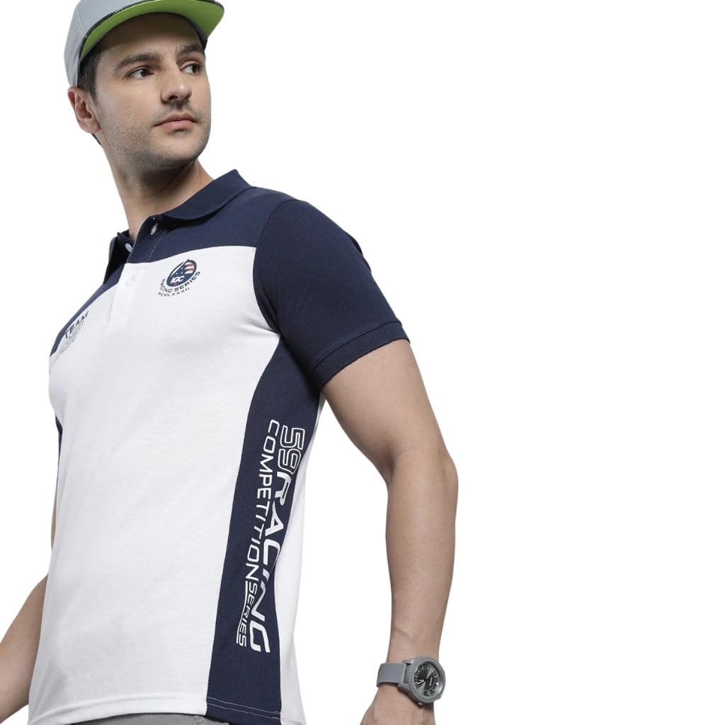 The Indian Garage Co Men Slim Fit Solid Polo Collar Tshirt White