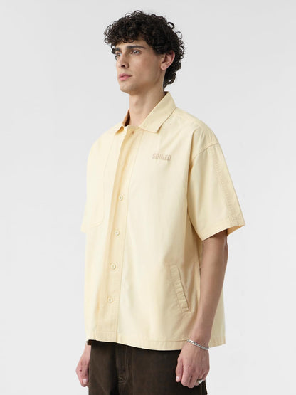 The Souled Store Panel Detail: Dune White Men and Boys Short Sleeves Collared Neck Button Front Off White Embroidered Cotton Ove