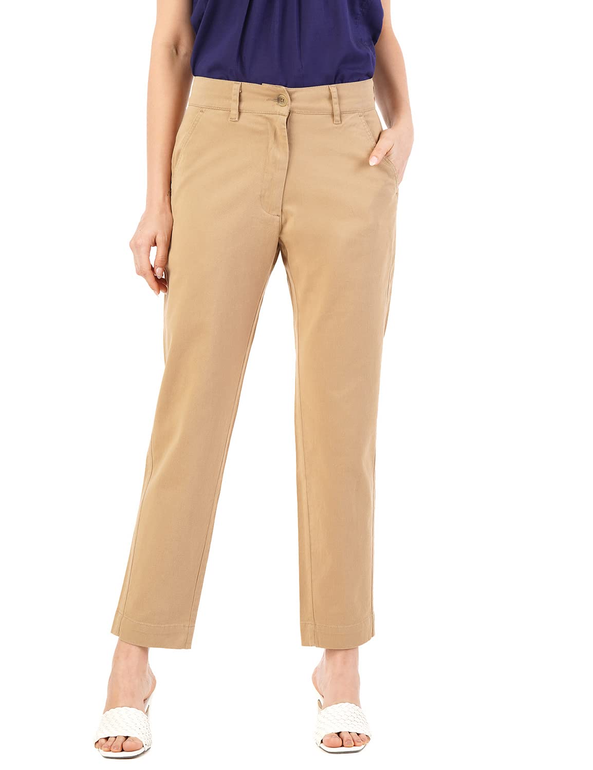 FYLTR Womens Regular Stretch Cotton, Comfortable, Soft Khaki Trousers