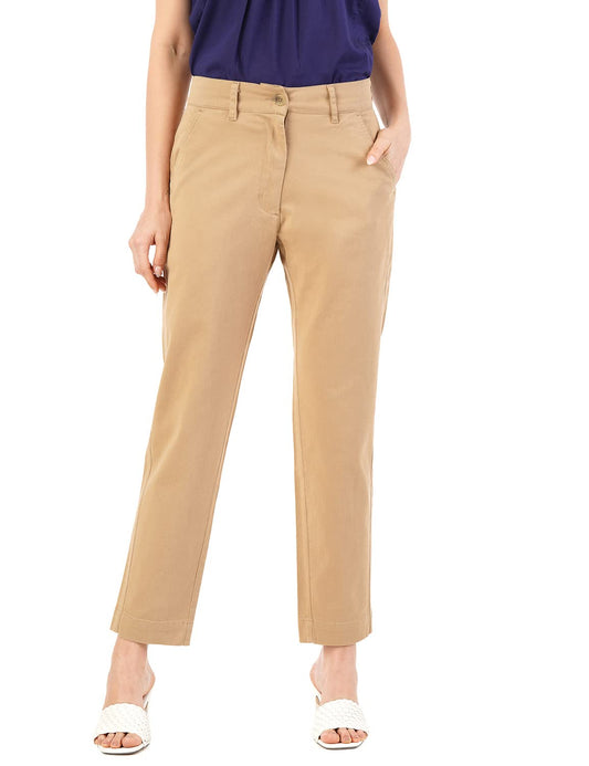 FYLTR Womens Regular Stretch Cotton, Comfortable, Soft Khaki Trousers