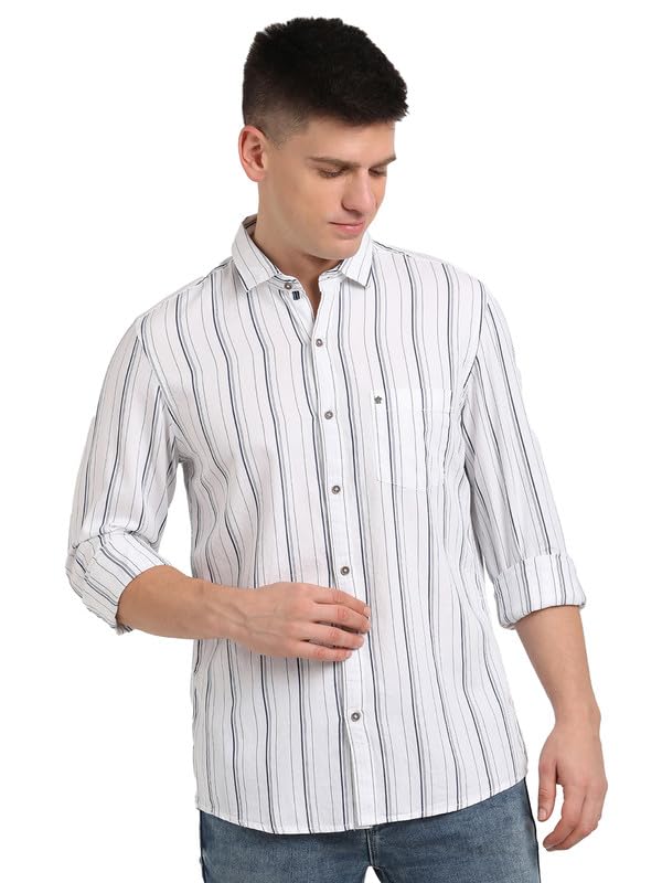 Turtle Men 100% Cotton Slim Fit Casual Stripe White Shirt
