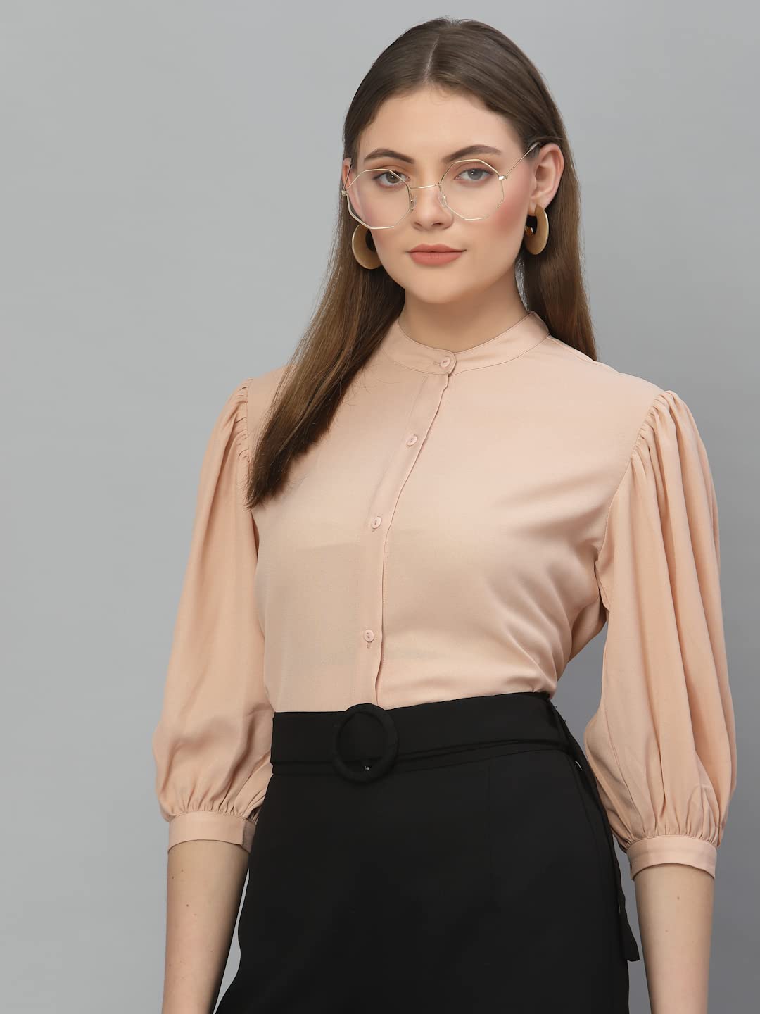 Style Quotient Women Solid Nude PolyMoss Regular Formal Shirt