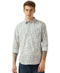 Dennis Lingo MenS Off White Cotton Spread Collar Long Sleeves Printed Shirts