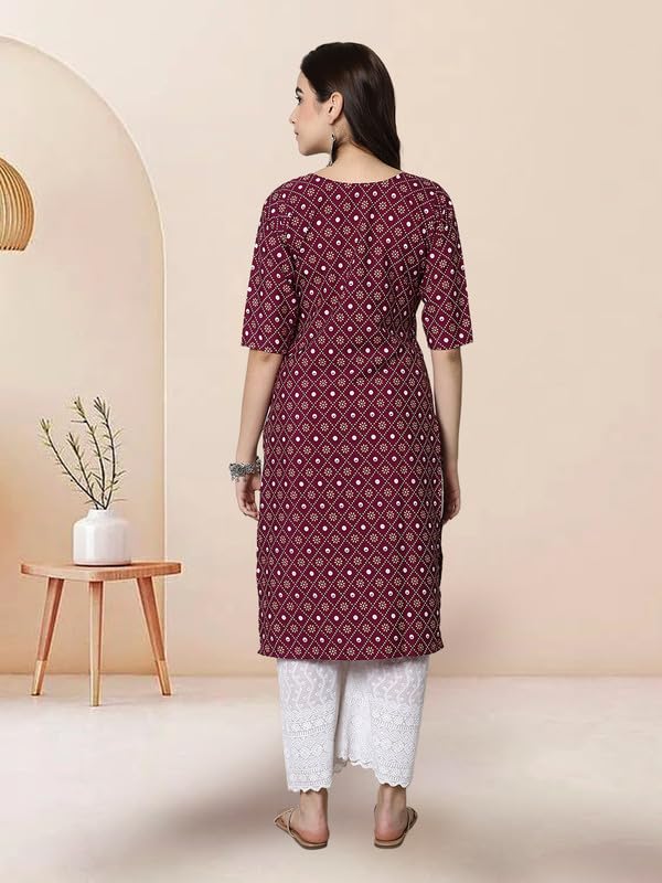 Pinkmint Elegant Printed Crepe KurtiS For WomenS Ll Fashionable Kurti Ll Straight Round Neck Kurti (Pack Of 1) Purple