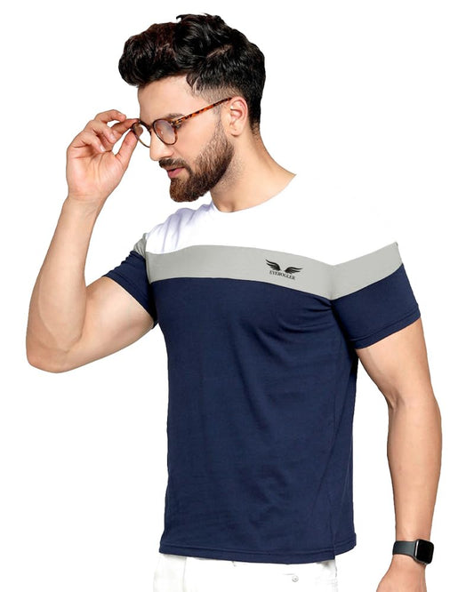 Noble Monk Men Regular Fit T-Shirt | Round Neck | Half Sleeve | Self Design | Casual T Shirt For Men