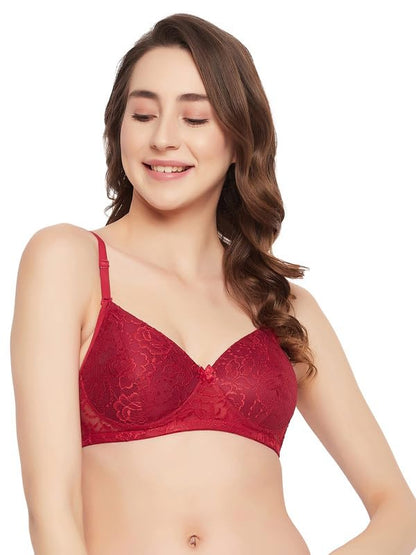 Clovia WomenS Lace Padded Full Cup Wire Free Bridal T-Shirt Bra (Br1000R09_Maroon_34B)