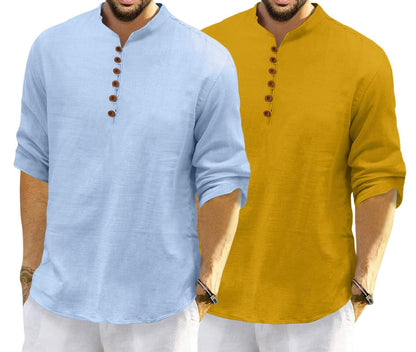 Royalscout MenS Cotton Polyester Blend Solid Regular Fit Full Sleeve Short Kurta | Ethnic, Lightweight Summer Kurta For Daily &