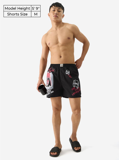 The Souled Store Official Star Wars: Dark Side Men and Boys Pull On Black Graphic Printed Cotton Boxer Shorts