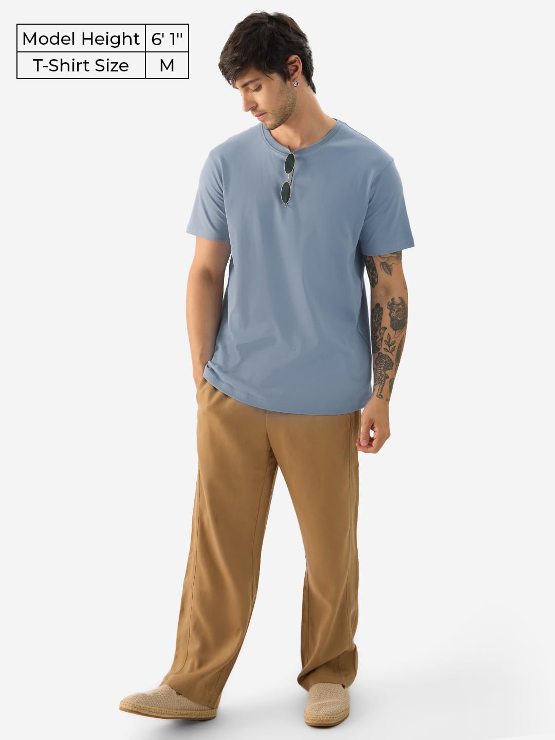The Souled Store Faded Denim Men and Boys Short Sleeve Round Neck Solid Regular Fit Cotton Supima T-Shirts