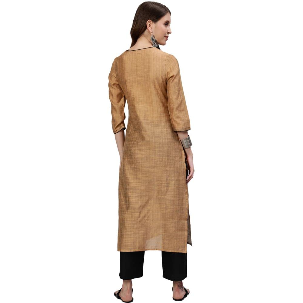 anubhutee Women's Tan Woven Design Cotton Straight Kurta Suit Set with Pants