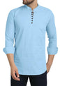 Royalscout MenS Cotton Blend Full Sleeve Short Kurta With Mandarin Collar Sky