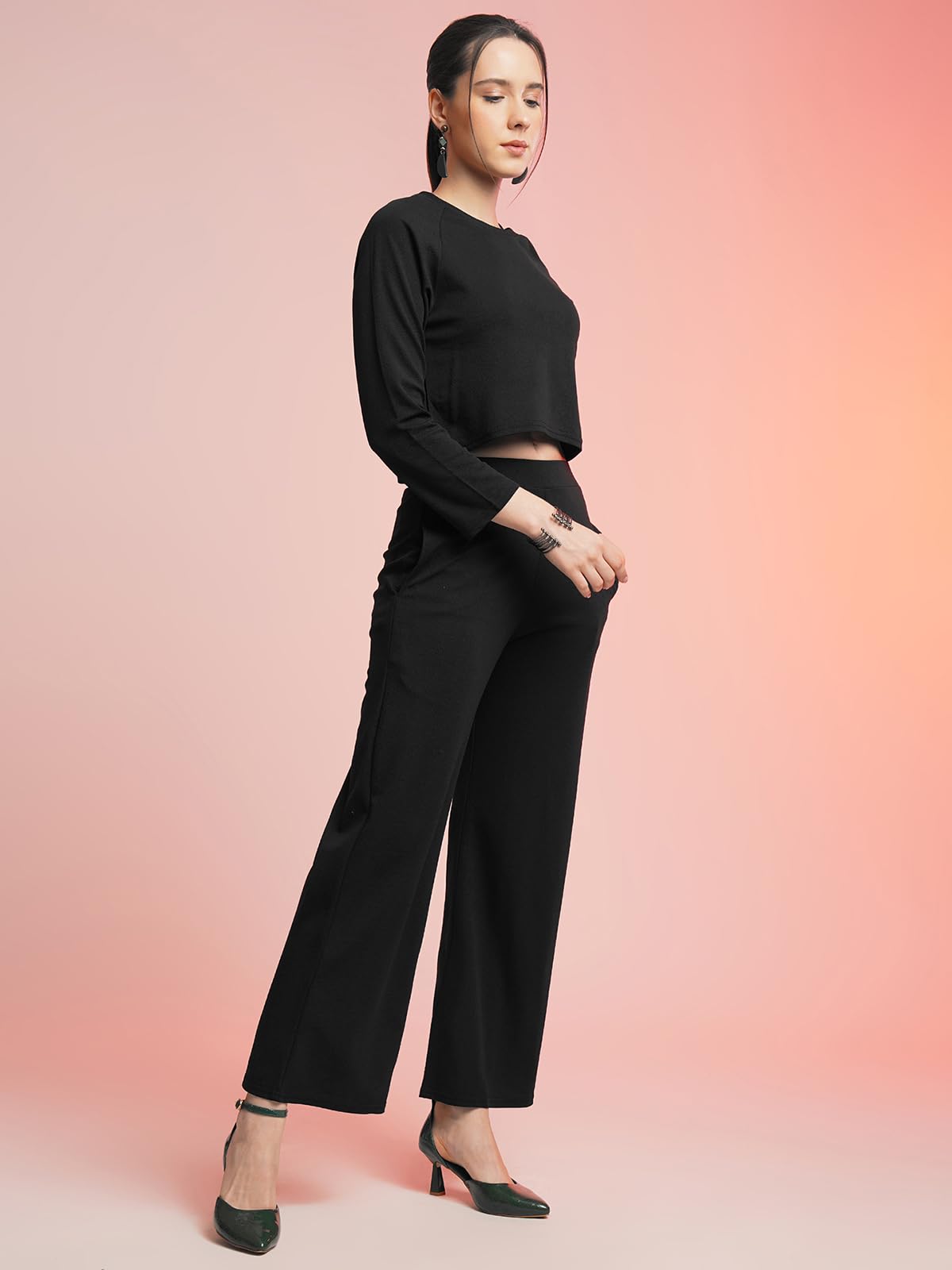 Selvia Womens Co-ords Set|Lycra Crop Top & Trouser Set|Casual Co-ords Set for Women|Two Piece Co-ord Set|Crop Top & Bottom Set(