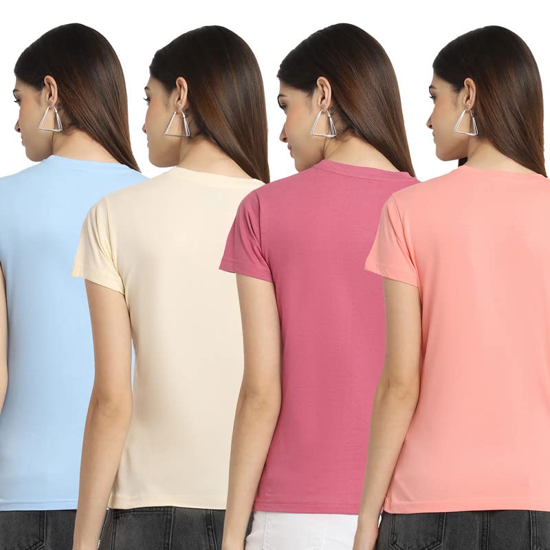Preneum Womens Cotton Regular Fit Latest Graphic Stylish Printed Short Sleeves Casual T-Shirt || Trendy & Latest Style (Pack 4)