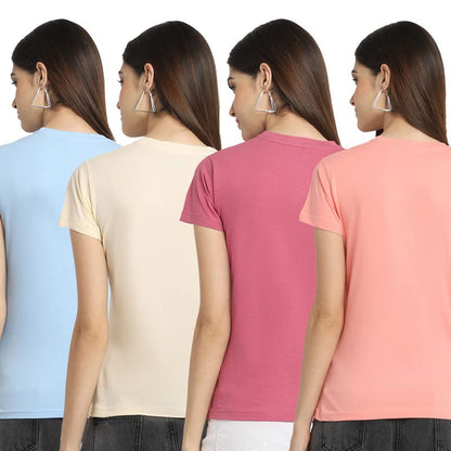 Preneum Womens Cotton Regular Fit Latest Graphic Stylish Printed Short Sleeves Casual T-Shirt || Trendy & Latest Style (Pack 4)
