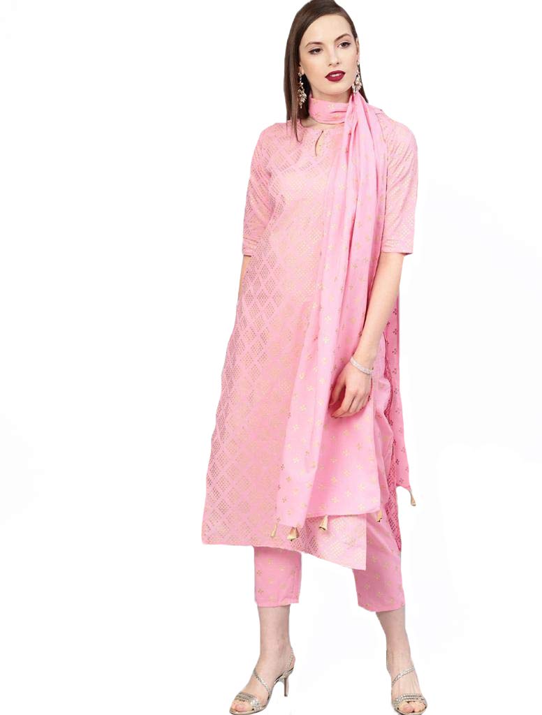 Gosriki WomenS Cotton Kurta & Palazzo With Dupatta (Raju-Pink_M-Go_Pink_M)