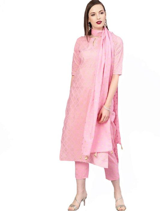Gosriki WomenS Cotton Kurta & Palazzo With Dupatta (Raju-Pink_M-Go_Pink_M)