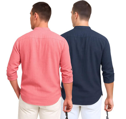 Deelmo Combo Of MenS Cotton Blend Solid Regular Fit Full Sleeve Short Kurta | MenS Trendy Short Kurta Pack Of 2