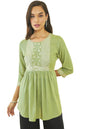 Soch Womens Green Rayon Slub Floral Embroidered Tunic with Sequin Embellishments