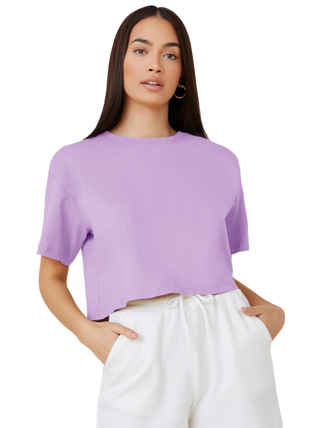 Kotty WomenS Solid Cotton Blend Oversized Crop T-Shirts
