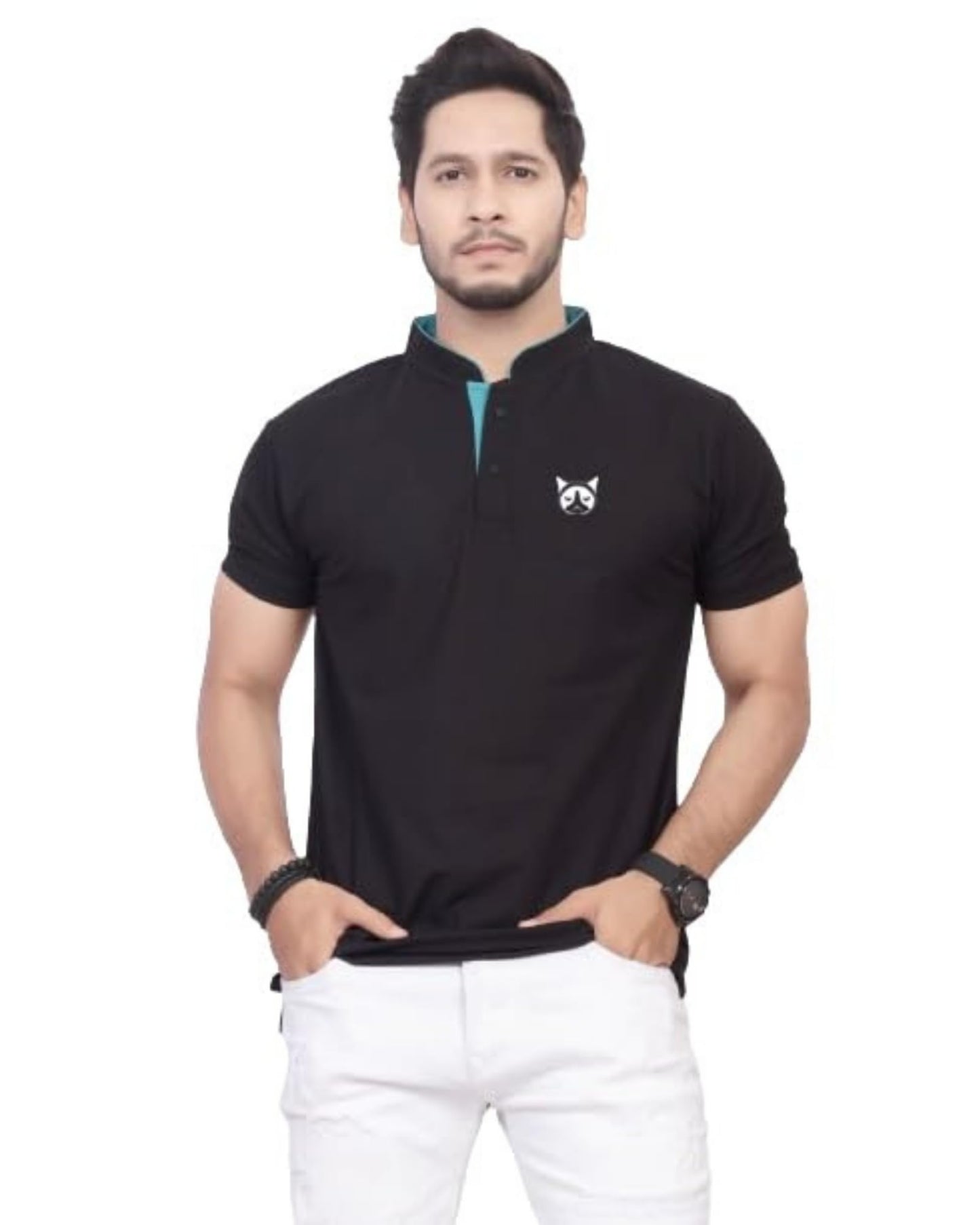 Baghadbillo MenS And BoyS Polyster T-Shirt With Mandarin Collared Neck Half Sleeves Closuer Button And Regular Fit | Polo T Sh