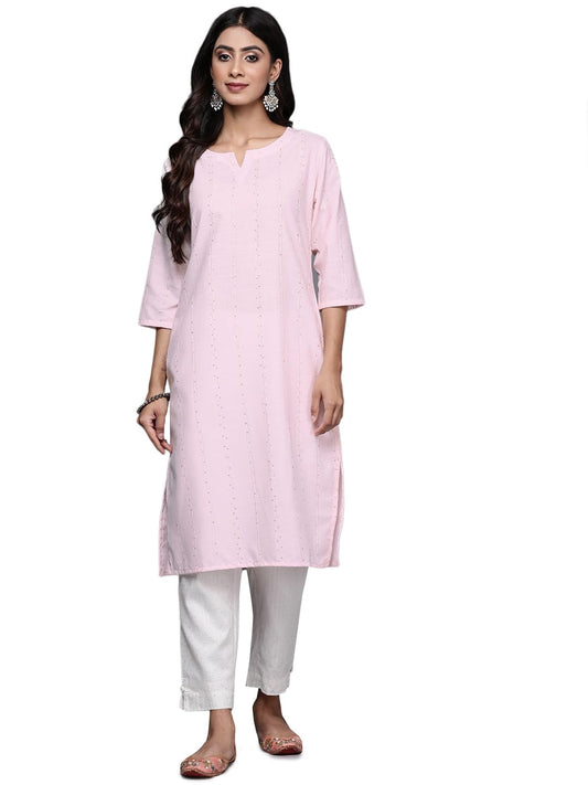 Libas Pink Woven Design Cotton Straight Kurta