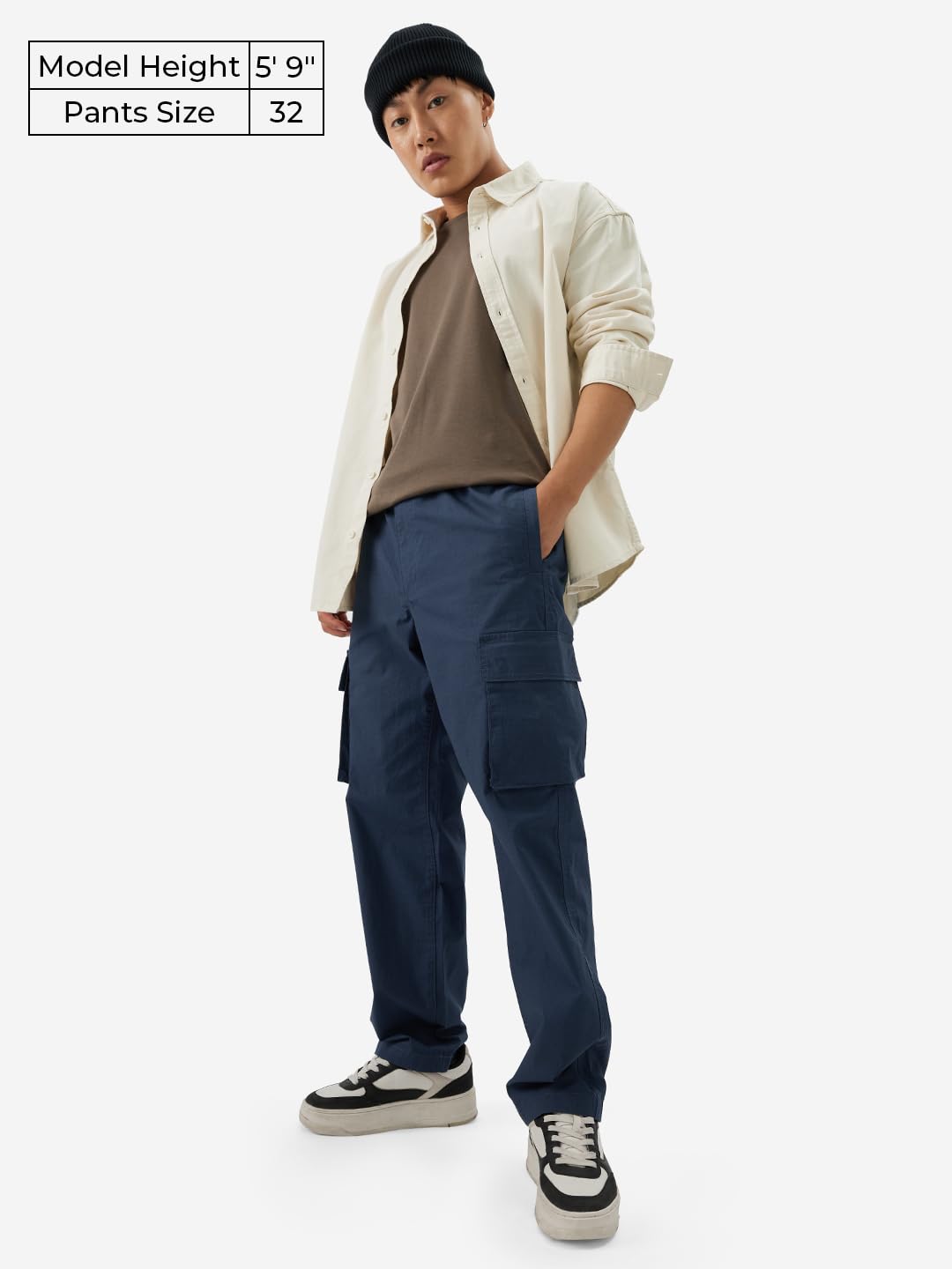 The Souled Store Navy Blue Men and Boys Buttoned Straight Fit Cargo Ripstop Joggers