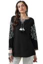 Soch Womens Black Rayon Embroidered Tunic with Tassels