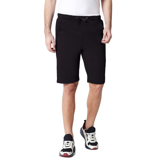 Bewakoof Mens Solid Cottton Blend Shorts - Regular Fit Black