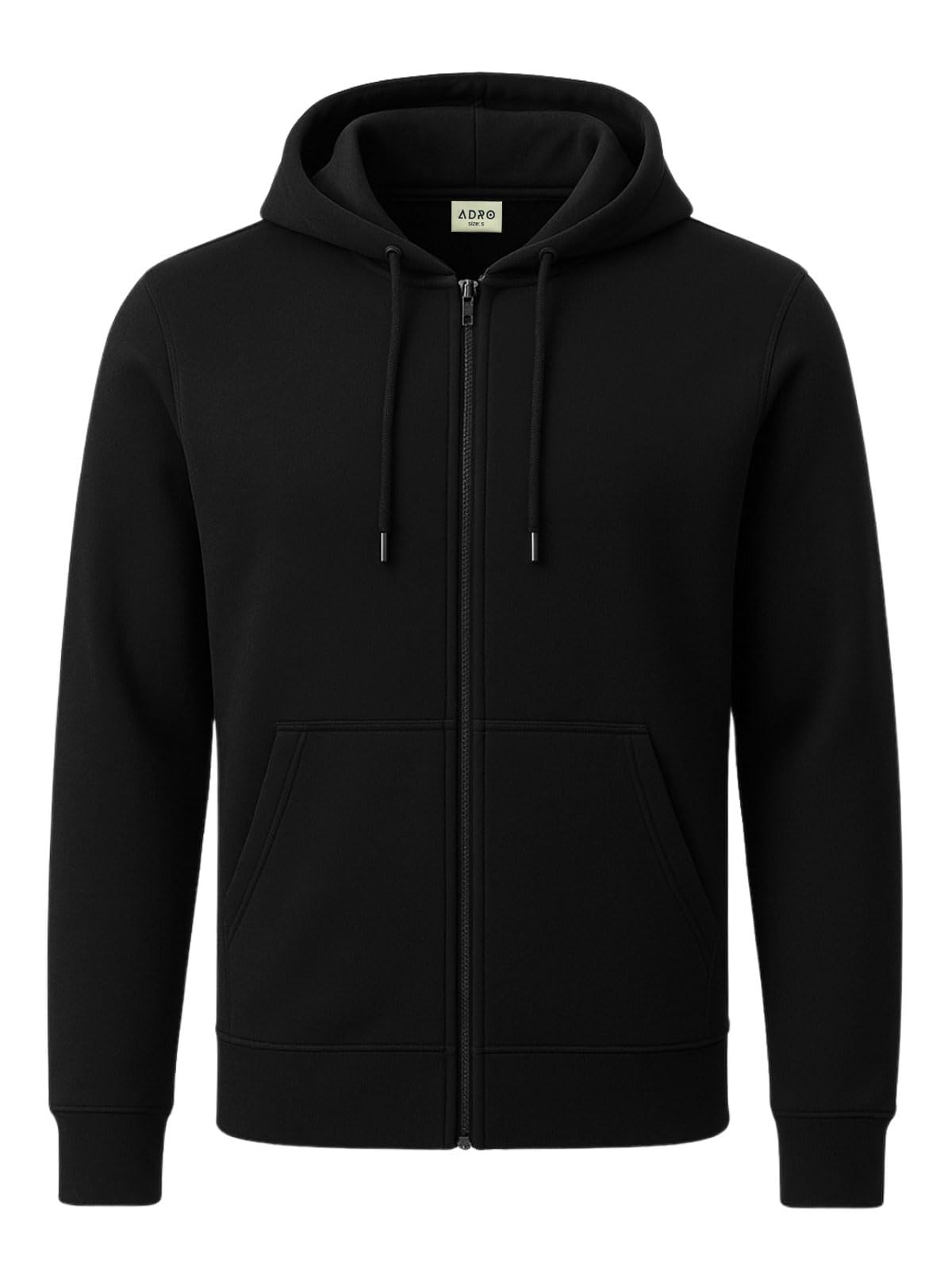 ADRO Mens Cotton Neck Hooded Sweatshirt (ZH24-PLN-BL_Black