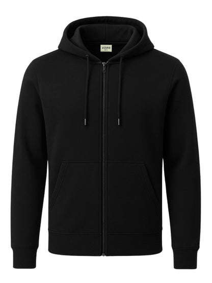 ADRO Mens Cotton Neck Hooded Sweatshirt (ZH24-PLN-BL_Black