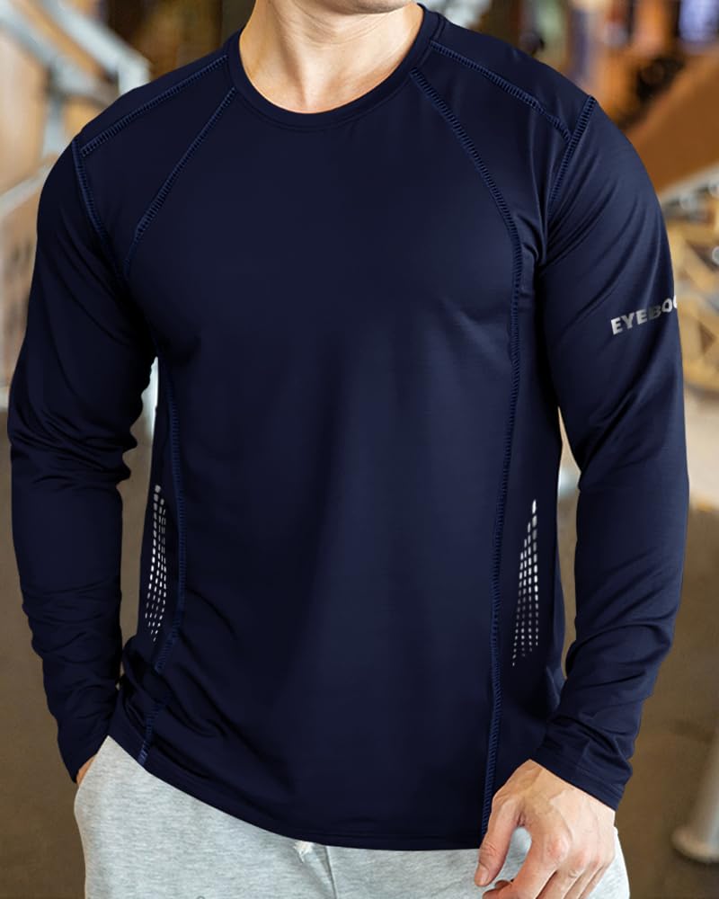 Eyebogler MenS Round Neck Solid Regular Fit Full Sleeve T-Shirt Navy Blue