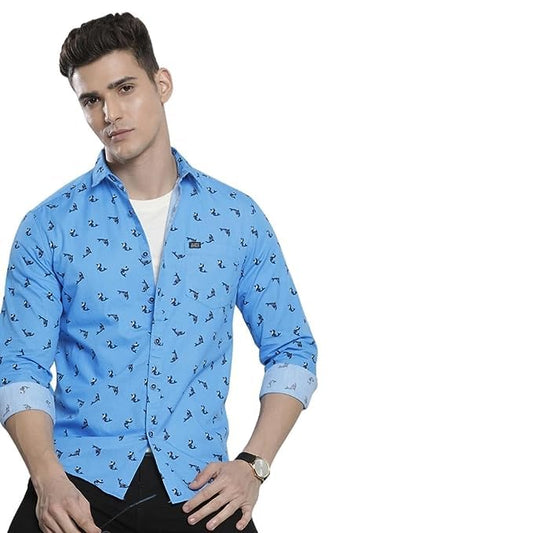 The Indian Garage Co Men Blue Abstract Printed Slim Fit Cotton Casual Shirt
