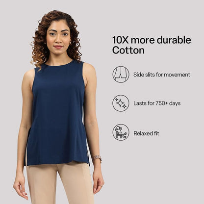 Last Tee Sleeveless Long Slit Top | Stays New for 750+ Days | Breathable | Long Slits | high Neck | Sleeveless Design