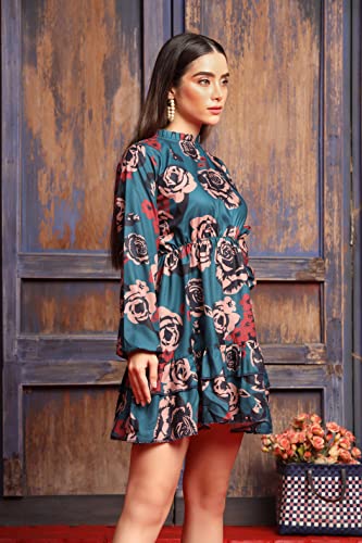Greciilooks Western Dress For Women - Printed A-Line Midi Western Dress & V Neck Puff Sleeve Dress For Girls Suitable For Functi