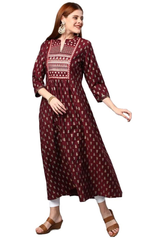 ANNI DESIGNER Women's Cotton Blend Traditional Printed Anarkali Kurta (Relian Multi)