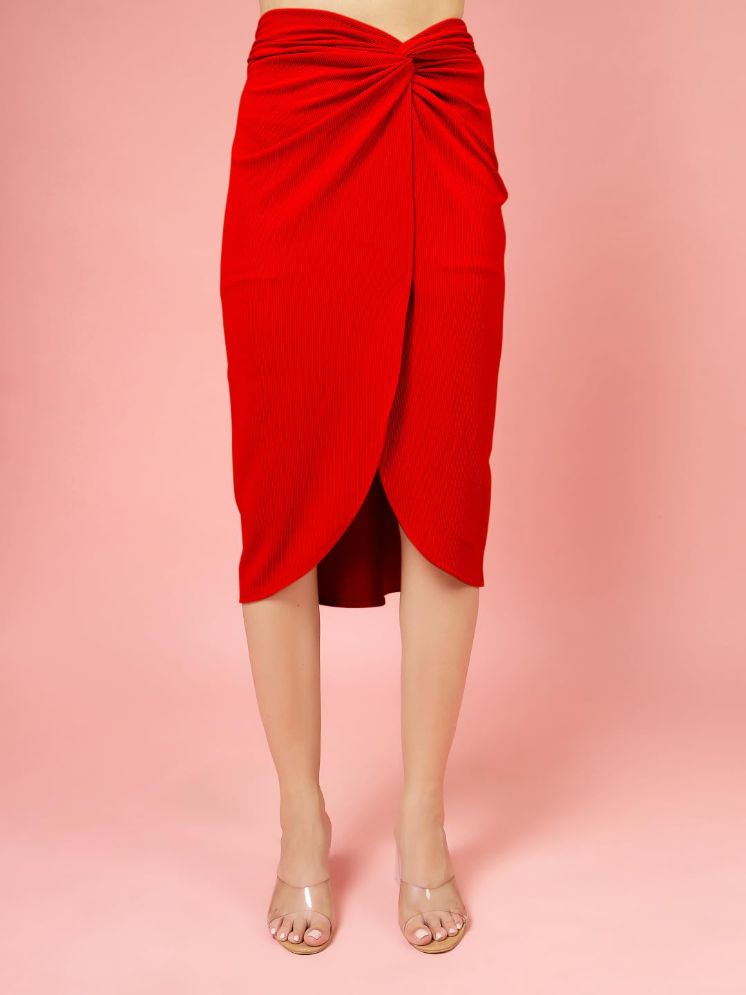 OOMPH! Ribbed Lycra Sarong Style Skirt, Red - msk138