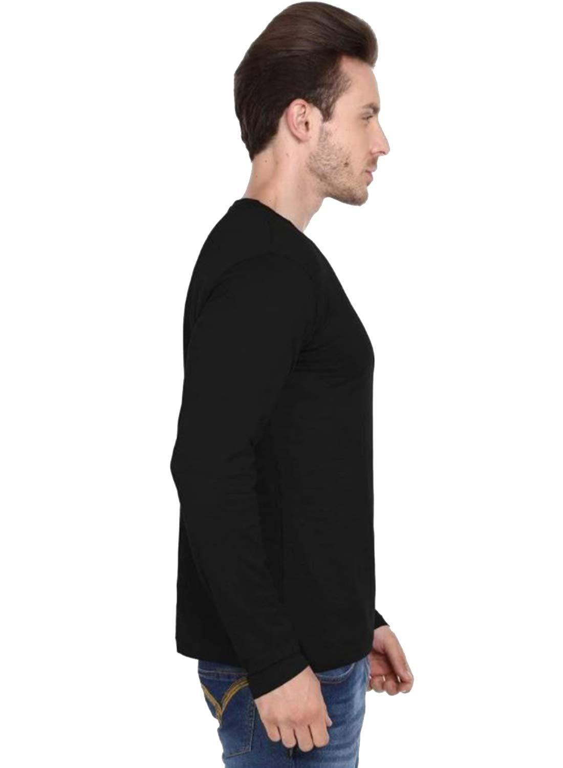 ADRO Men's Full Sleeve Cotton T-Shirt (FS-C-PLN-BL_Black)